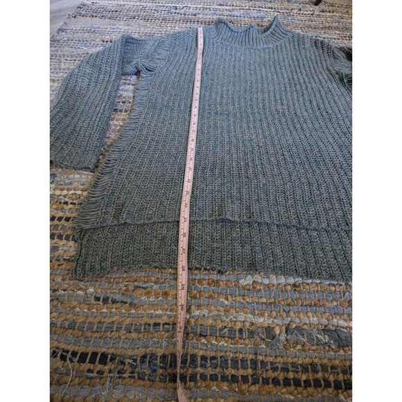 J. Jill M Oversized Mock Neck Sweater Open Knit Pistachio Green Beige Preppy - Picture 5 of 7